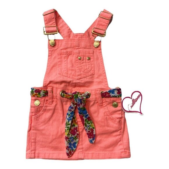 NWT CHILLIPOP Baby Girl's Size 24 Months Coral Overall Skirt Floral Scarf - Picture 2 of 8